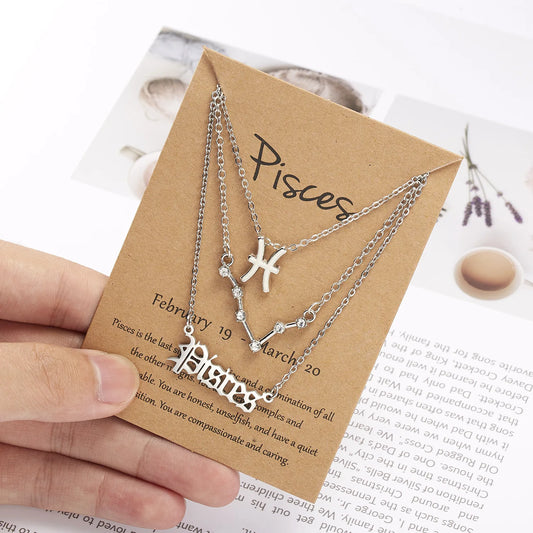 3Pcs/set 12 Zodiac Sign For Women 12 Constellation Pendant Chain Choker Birthday Jewelry With Cardboard Card