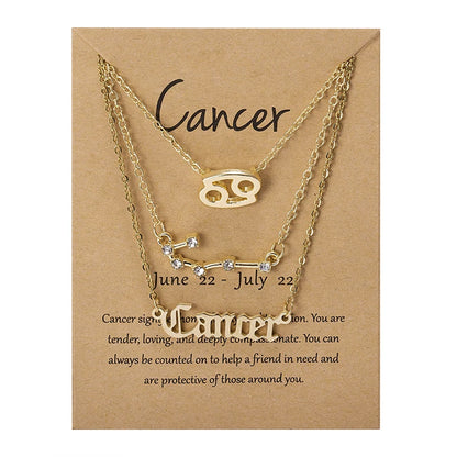 3Pcs/set 12 Zodiac Sign For Women 12 Constellation Pendant Chain Choker Birthday Jewelry With Cardboard Card