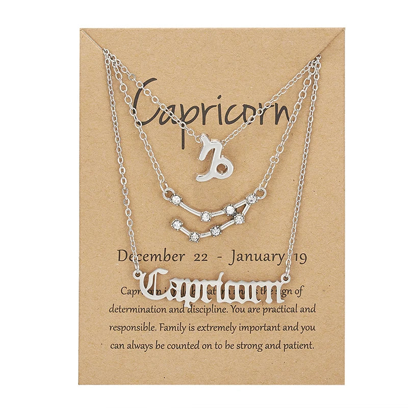 3Pcs/set 12 Zodiac Sign For Women 12 Constellation Pendant Chain Choker Birthday Jewelry With Cardboard Card