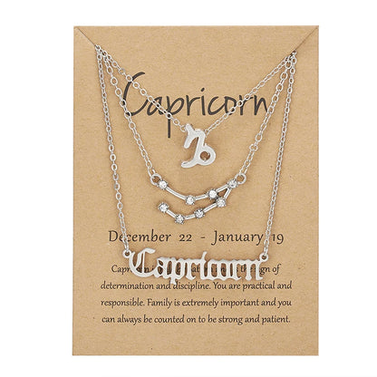 3Pcs/set 12 Zodiac Sign For Women 12 Constellation Pendant Chain Choker Birthday Jewelry With Cardboard Card