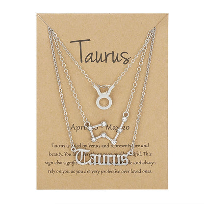 3Pcs/set 12 Zodiac Sign For Women 12 Constellation Pendant Chain Choker Birthday Jewelry With Cardboard Card