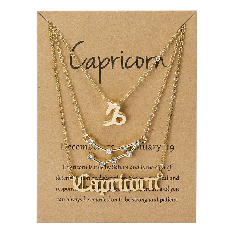 3Pcs/set 12 Zodiac Sign For Women 12 Constellation Pendant Chain Choker Birthday Jewelry With Cardboard Card