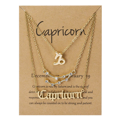 3Pcs/set 12 Zodiac Sign For Women 12 Constellation Pendant Chain Choker Birthday Jewelry With Cardboard Card