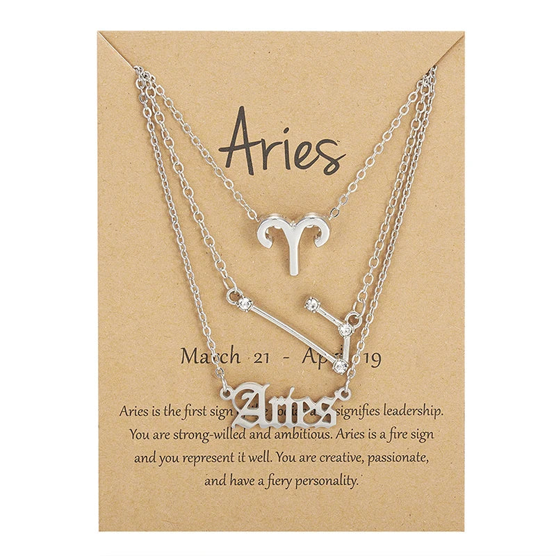 3Pcs/set 12 Zodiac Sign For Women 12 Constellation Pendant Chain Choker Birthday Jewelry With Cardboard Card