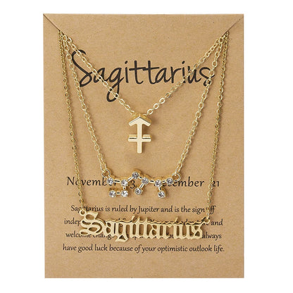3Pcs/set 12 Zodiac Sign For Women 12 Constellation Pendant Chain Choker Birthday Jewelry With Cardboard Card