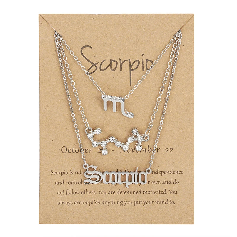 3Pcs/set 12 Zodiac Sign For Women 12 Constellation Pendant Chain Choker Birthday Jewelry With Cardboard Card