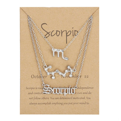 3Pcs/set 12 Zodiac Sign For Women 12 Constellation Pendant Chain Choker Birthday Jewelry With Cardboard Card