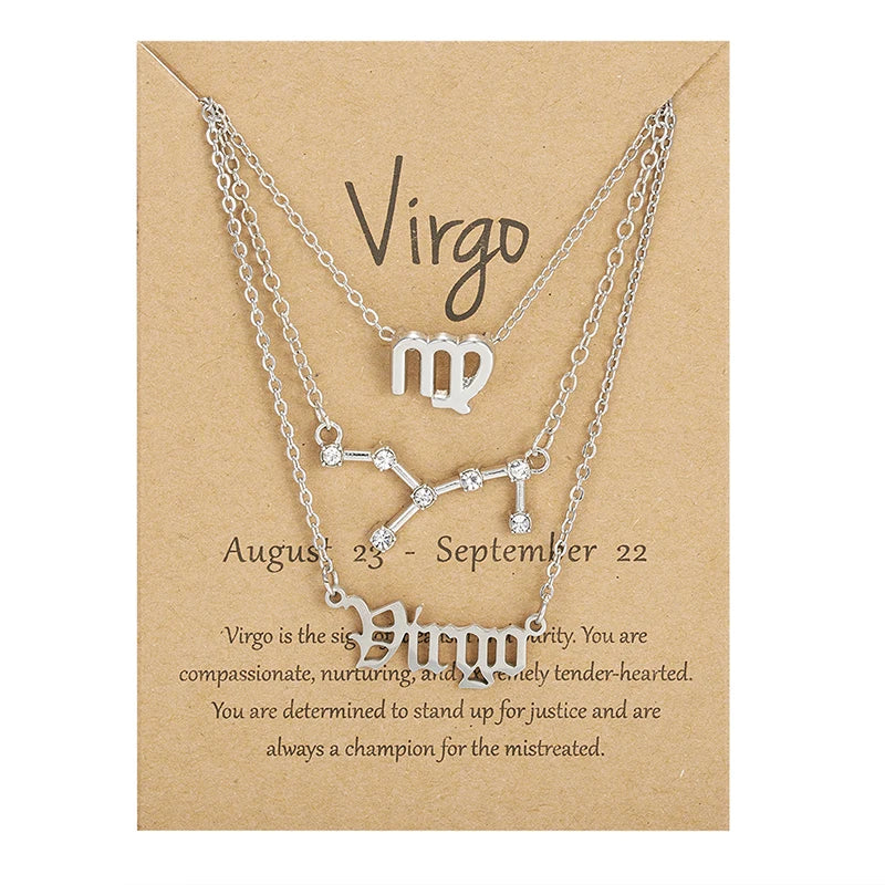 3Pcs/set 12 Zodiac Sign For Women 12 Constellation Pendant Chain Choker Birthday Jewelry With Cardboard Card