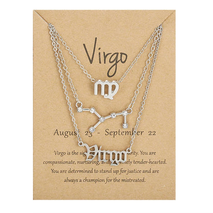 3Pcs/set 12 Zodiac Sign For Women 12 Constellation Pendant Chain Choker Birthday Jewelry With Cardboard Card
