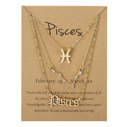 3Pcs/set 12 Zodiac Sign For Women 12 Constellation Pendant Chain Choker Birthday Jewelry With Cardboard Card