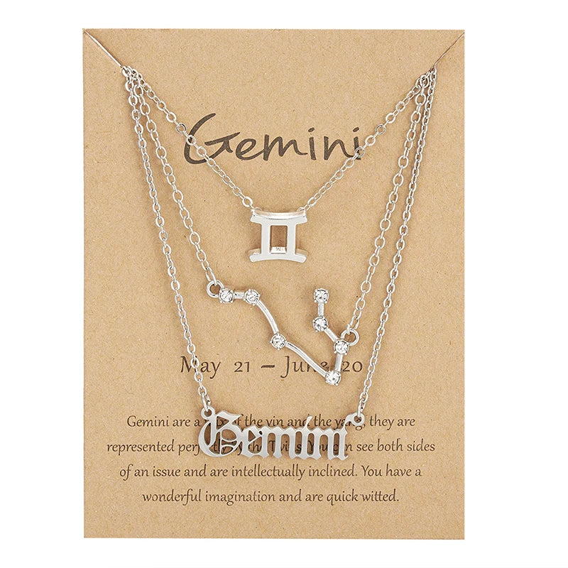 3Pcs/set 12 Zodiac Sign For Women 12 Constellation Pendant Chain Choker Birthday Jewelry With Cardboard Card