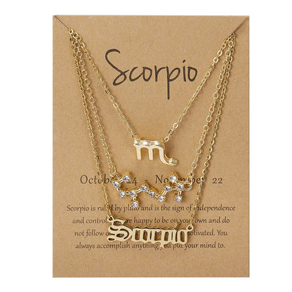 3Pcs/set 12 Zodiac Sign For Women 12 Constellation Pendant Chain Choker Birthday Jewelry With Cardboard Card
