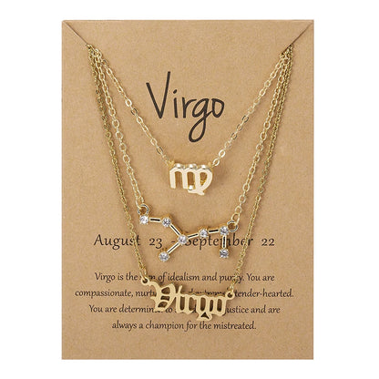 3Pcs/set 12 Zodiac Sign For Women 12 Constellation Pendant Chain Choker Birthday Jewelry With Cardboard Card