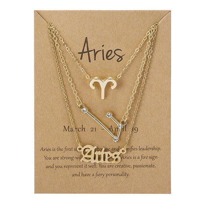 3Pcs/set 12 Zodiac Sign For Women 12 Constellation Pendant Chain Choker Birthday Jewelry With Cardboard Card