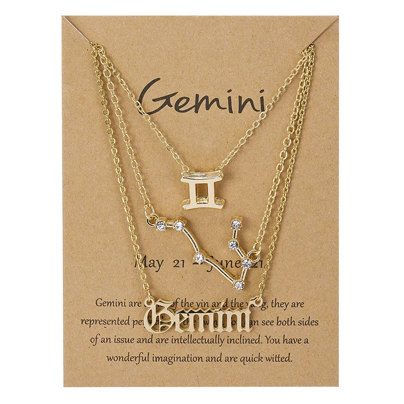 3Pcs/set 12 Zodiac Sign For Women 12 Constellation Pendant Chain Choker Birthday Jewelry With Cardboard Card