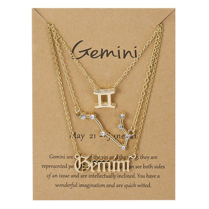 3Pcs/set 12 Zodiac Sign For Women 12 Constellation Pendant Chain Choker Birthday Jewelry With Cardboard Card