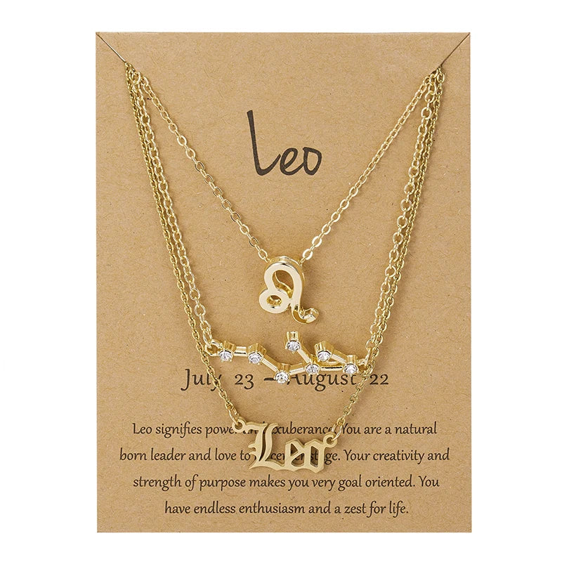 3Pcs/set 12 Zodiac Sign For Women 12 Constellation Pendant Chain Choker Birthday Jewelry With Cardboard Card