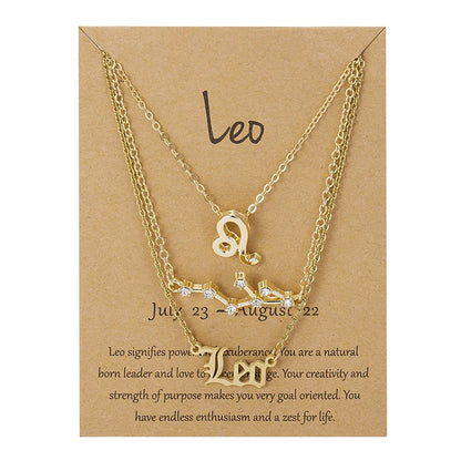 3Pcs/set 12 Zodiac Sign For Women 12 Constellation Pendant Chain Choker Birthday Jewelry With Cardboard Card
