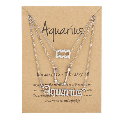 3Pcs/set 12 Zodiac Sign For Women 12 Constellation Pendant Chain Choker Birthday Jewelry With Cardboard Card