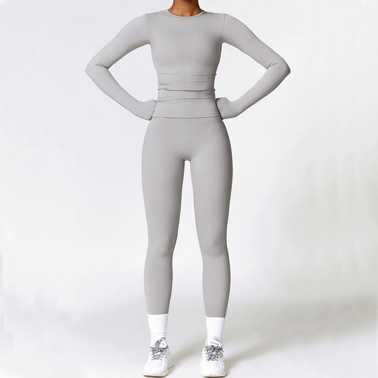 2PCS Yoga Set Women Gym Clothing Fitness Workout Set Sportswear Long Sleeve Crop Top High Waist Leggings Sports Suits