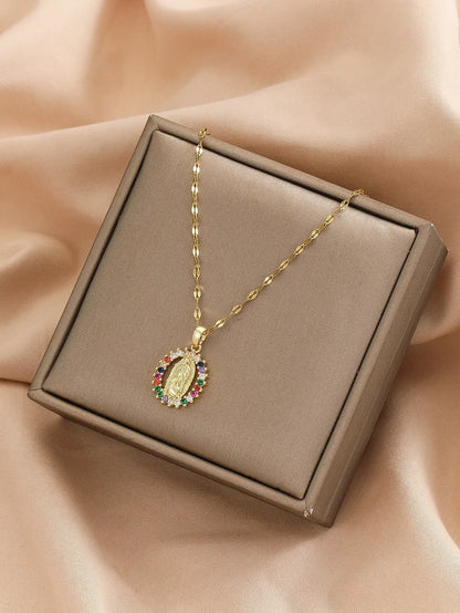 European and American Fashion and Gorgeous Women's All Sky Star Micro Colorful Zircon Virgin Mary Hollow Necklace
