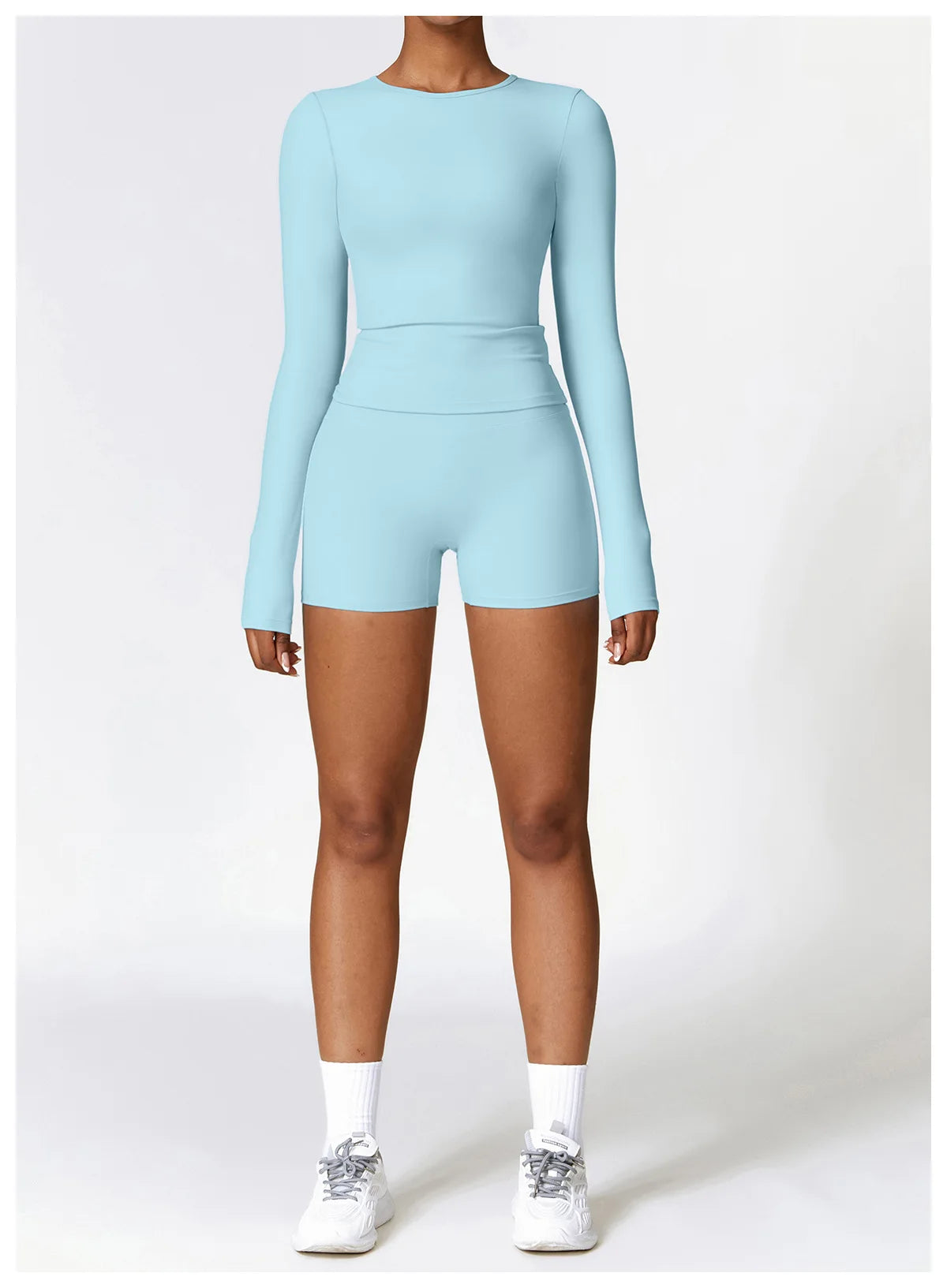 2PCS Yoga Set Women Gym Clothing Fitness Workout Set Sportswear Long Sleeve Crop Top High Waist Leggings Sports Suits