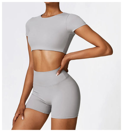 2PCS Yoga Set Women Gym Clothing Fitness Workout Set Sportswear Long Sleeve Crop Top High Waist Leggings Sports Suits