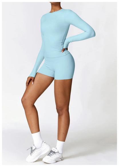 2PCS Yoga Set Women Gym Clothing Fitness Workout Set Sportswear Long Sleeve Crop Top High Waist Leggings Sports Suits