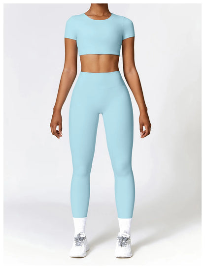 2PCS Yoga Set Women Gym Clothing Fitness Workout Set Sportswear Long Sleeve Crop Top High Waist Leggings Sports Suits