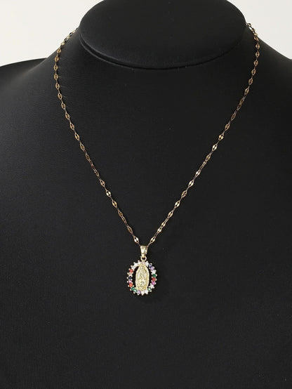 European and American Fashion and Gorgeous Women's All Sky Star Micro Colorful Zircon Virgin Mary Hollow Necklace