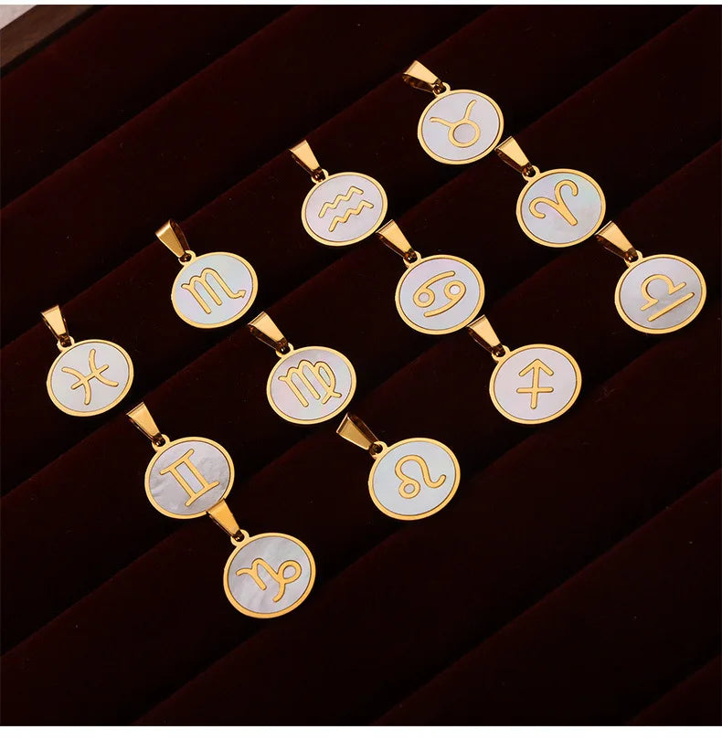 Zodiac Sign 12 Constellat White Shell Charm Pendant for Women Charm Jewelry DIY Wholesale