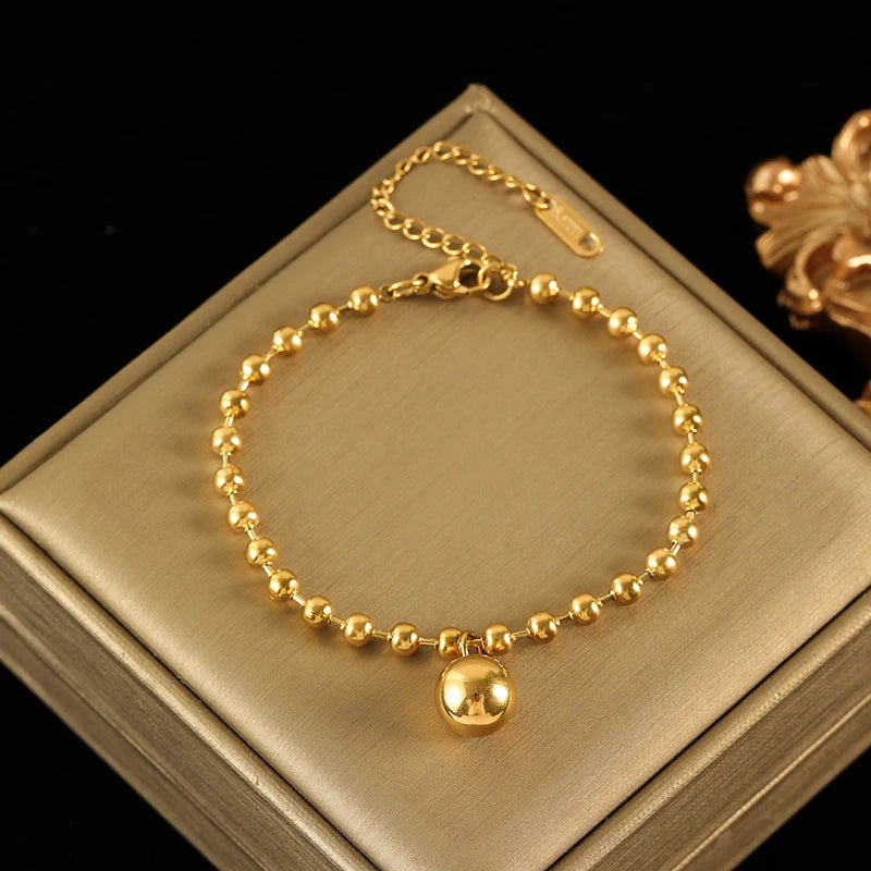 EILIECK New Fashion Stainless Steel Metal Bead Ball Bracelet Earrings For Women Trendy Waterproof Jewelry Set Gift