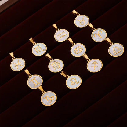 Zodiac Sign 12 Constellat White Shell Charm Pendant for Women Charm Jewelry DIY Wholesale