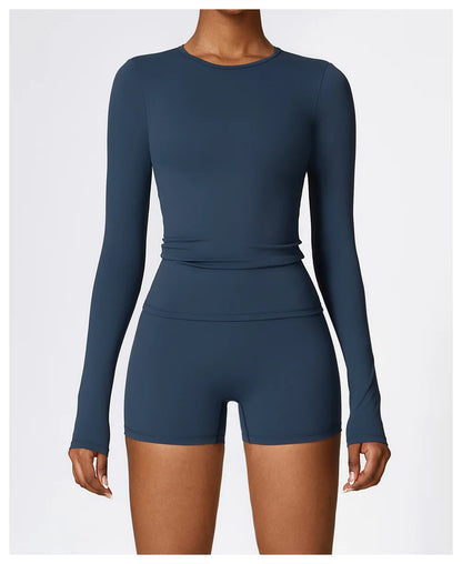 2PCS Yoga Set Women Gym Clothing Fitness Workout Set Sportswear Long Sleeve Crop Top High Waist Leggings Sports Suits