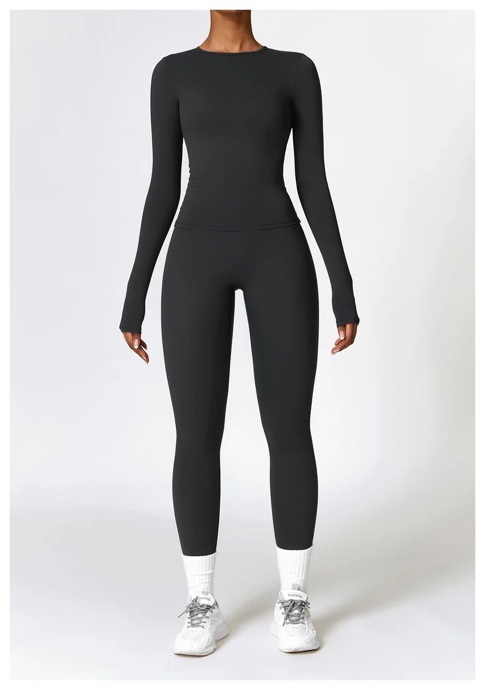 2PCS Yoga Set Women Gym Clothing Fitness Workout Set Sportswear Long Sleeve Crop Top High Waist Leggings Sports Suits