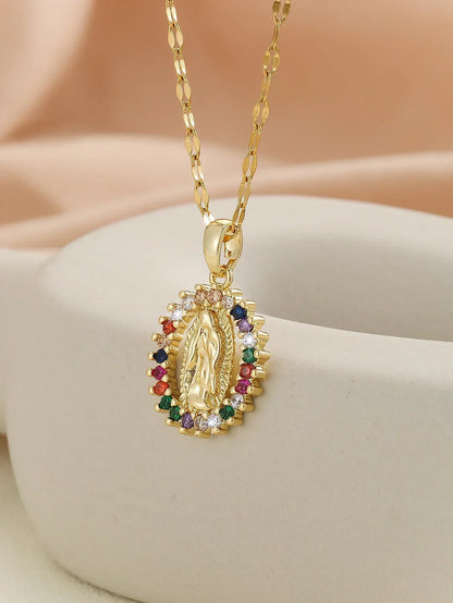 European and American Fashion and Gorgeous Women's All Sky Star Micro Colorful Zircon Virgin Mary Hollow Necklace
