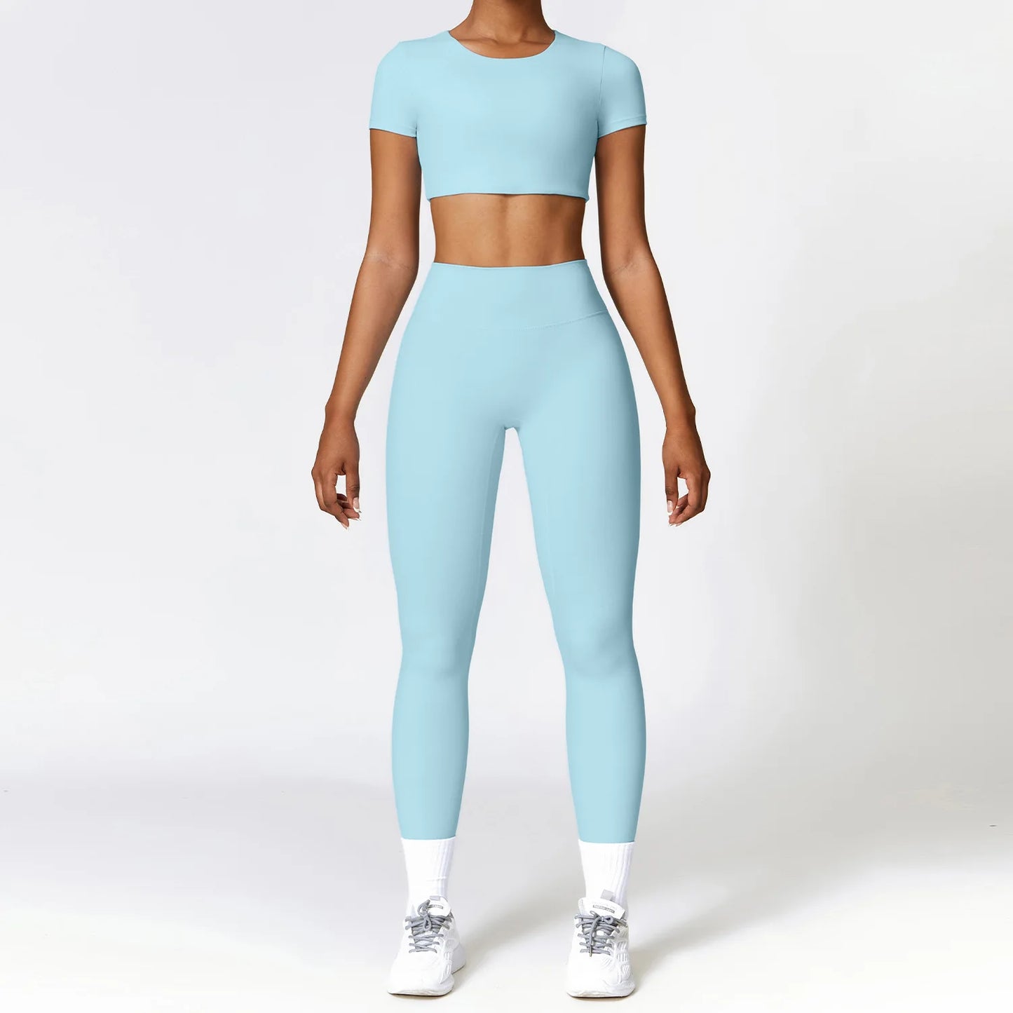 2PCS Yoga Set Women Gym Clothing Fitness Workout Set Sportswear Long Sleeve Crop Top High Waist Leggings Sports Suits
