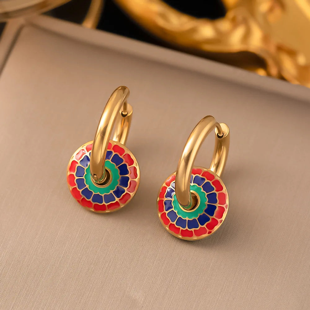 Fashion Four-leaf Clover Stainless Steel Earrings Necklace Set For Women Turkish Blue Eyes Drop Pendant Daywear Jewelry