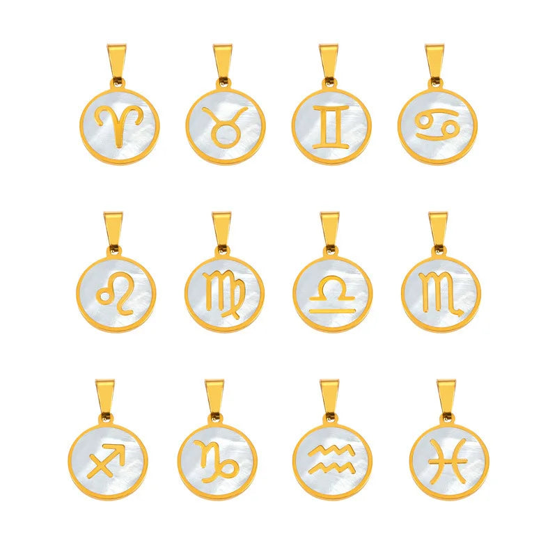 Zodiac Sign 12 Constellat White Shell Charm Pendant for Women Charm Jewelry DIY Wholesale