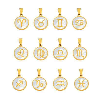 Zodiac Sign 12 Constellat White Shell Charm Pendant for Women Charm Jewelry DIY Wholesale