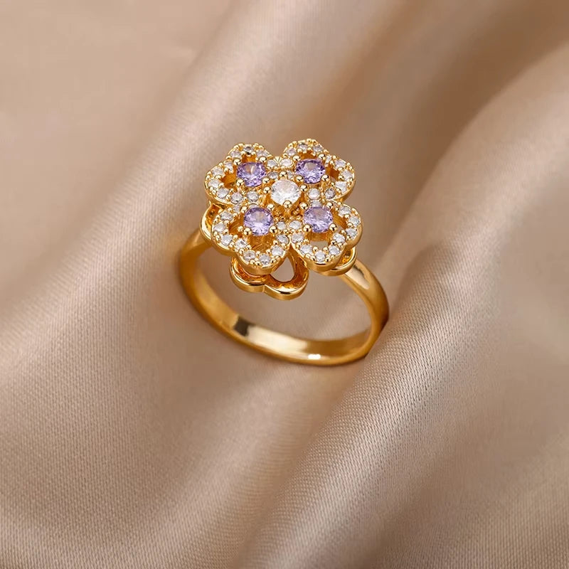 Stainless Steel Zircon Geometric Rings For Women Luxury Evil Eye Color Adjustable Trendy Wedding Aesthetic Jewerly Gift