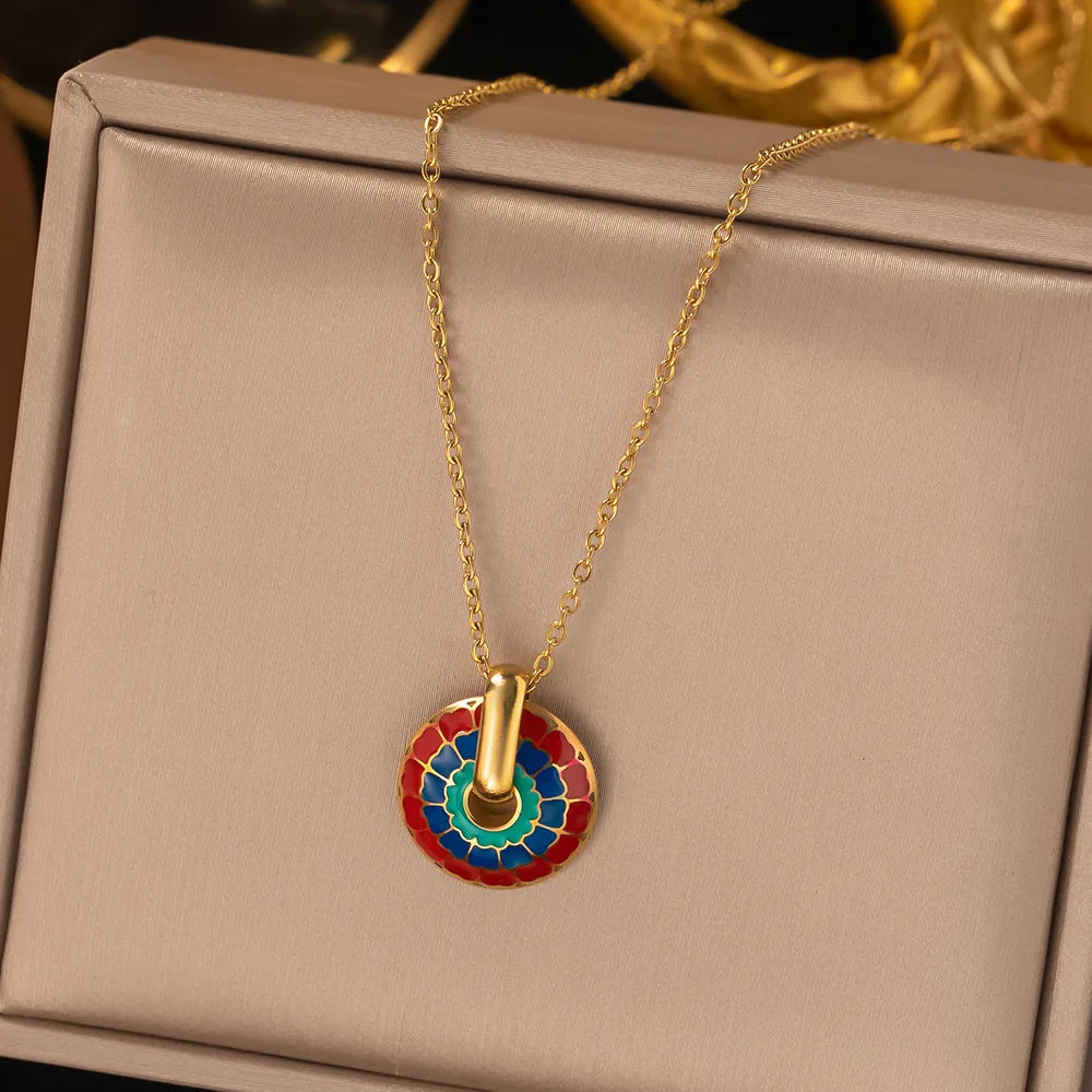 Fashion Four-leaf Clover Stainless Steel Earrings Necklace Set For Women Turkish Blue Eyes Drop Pendant Daywear Jewelry