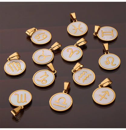 Zodiac Sign 12 Constellat White Shell Charm Pendant for Women Charm Jewelry DIY Wholesale