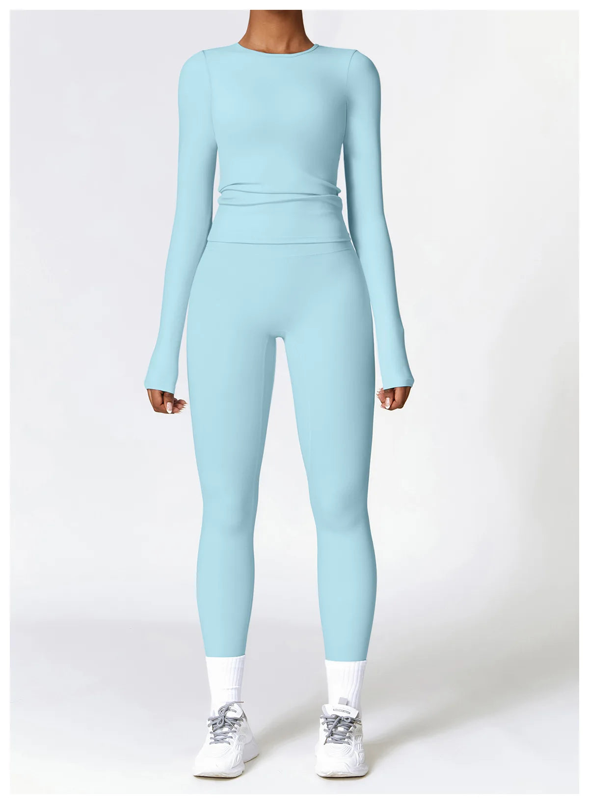 2PCS Yoga Set Women Gym Clothing Fitness Workout Set Sportswear Long Sleeve Crop Top High Waist Leggings Sports Suits