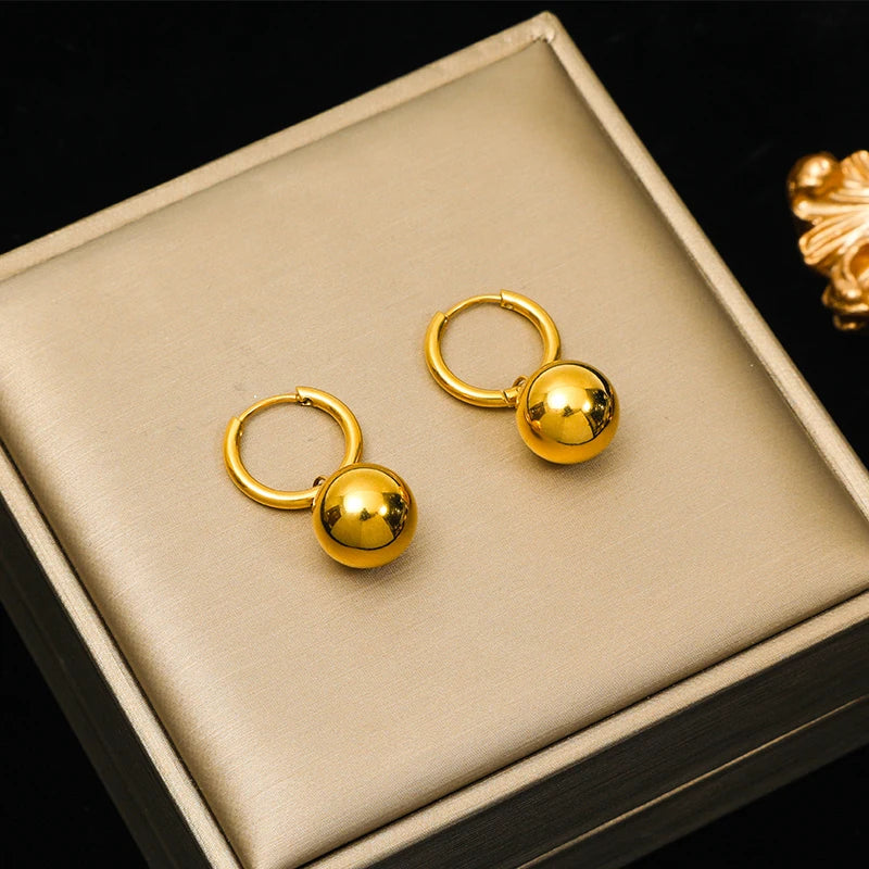 EILIECK New Fashion Stainless Steel Metal Bead Ball Bracelet Earrings For Women Trendy Waterproof Jewelry Set Gift