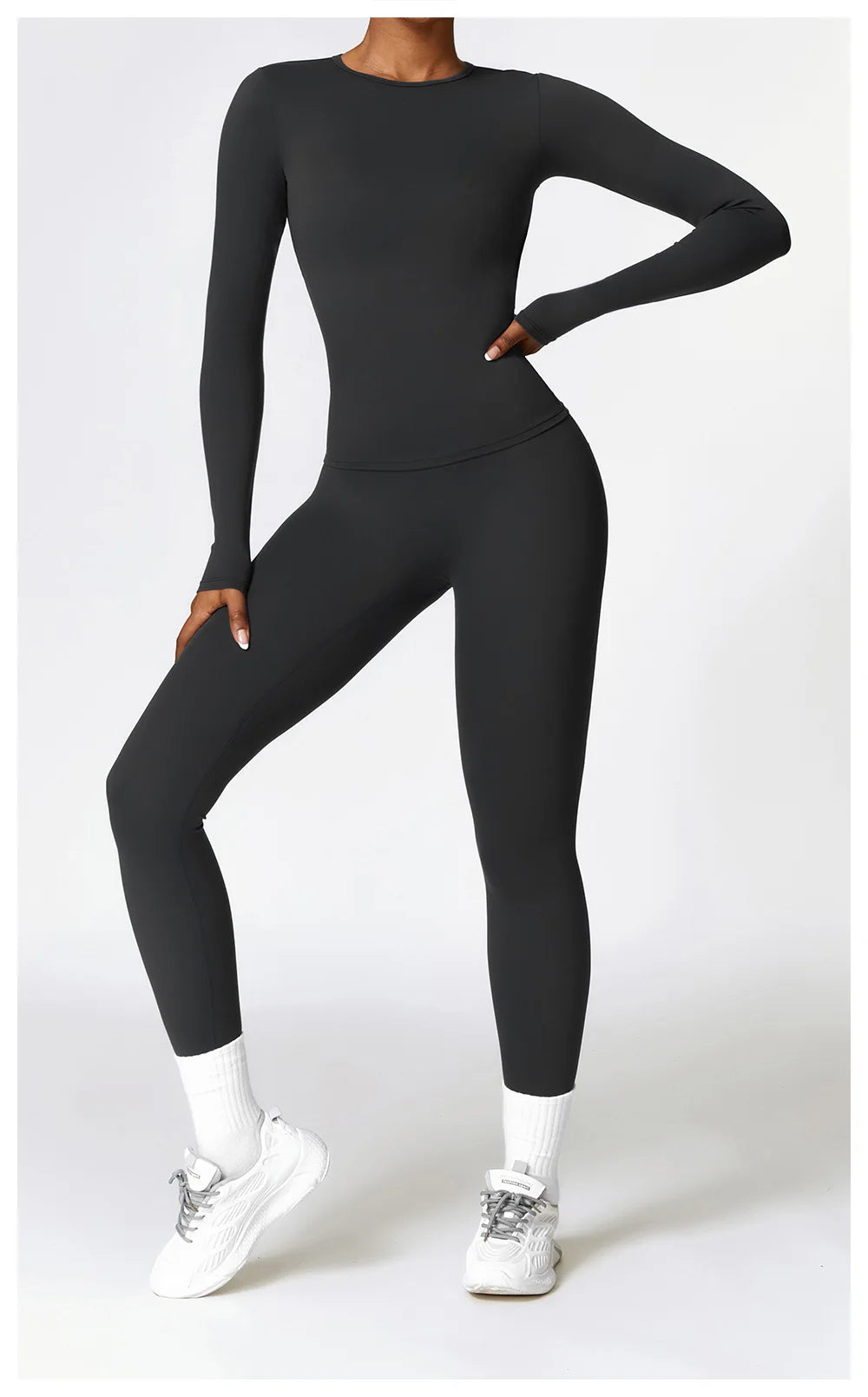 2PCS Yoga Set Women Gym Clothing Fitness Workout Set Sportswear Long Sleeve Crop Top High Waist Leggings Sports Suits