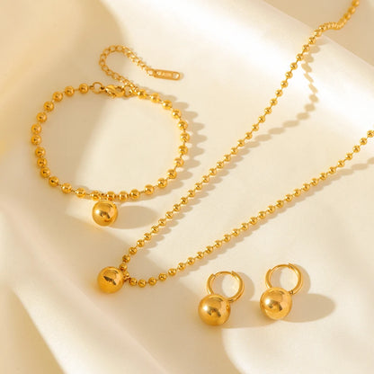 EILIECK New Fashion Stainless Steel Metal Bead Ball Bracelet Earrings For Women Trendy Waterproof Jewelry Set Gift