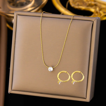 Fashion Four-leaf Clover Stainless Steel Earrings Necklace Set For Women Turkish Blue Eyes Drop Pendant Daywear Jewelry