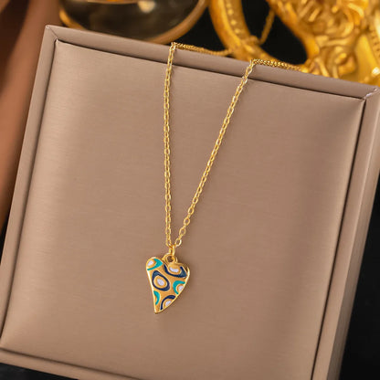 Fashion Four-leaf Clover Stainless Steel Earrings Necklace Set For Women Turkish Blue Eyes Drop Pendant Daywear Jewelry