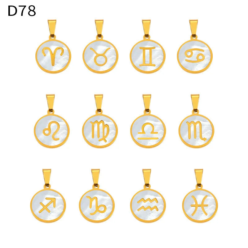 Zodiac Sign 12 Constellat White Shell Charm Pendant for Women Charm Jewelry DIY Wholesale